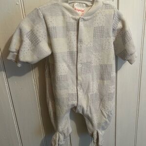 Vintage Snugabye 3m light green & grey patchwork fleece button up sleeper